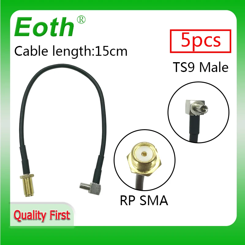 

EOTH 5p 3G ZTE modem RG178 cable 5pcs TS9 Male right angle straight to RP-SMA IOT connector pigtail Wholesale 15CM 6" Adapter