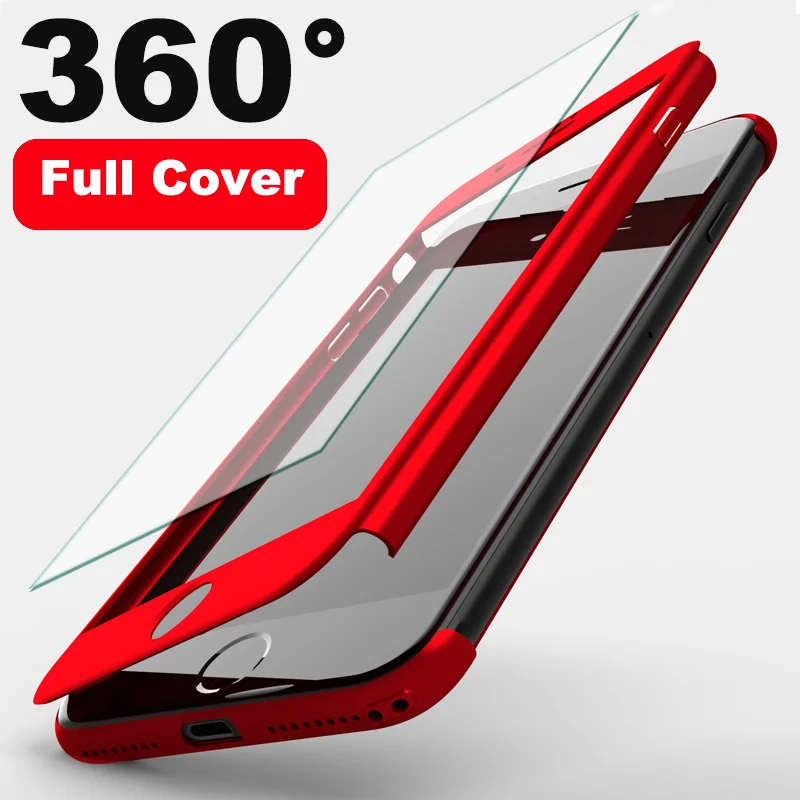 

360 Full Cover Phone Case For iPhone XS Max XR XS X 8 7 6 6S Plus 5 5S SE PC Protective Cover For iPhone 8 Plus Cases With Glass