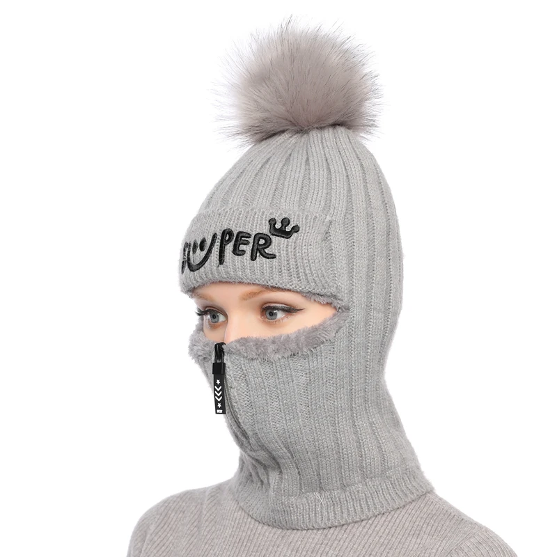 Теплая вязаная шапка, шарф, шапка, маска, зимние шапки для женщин Skullies Beanies, Теплая Флисовая шапка