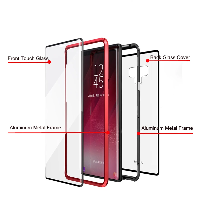 Магнитный чехол на весь корпус 360 чехлы для Samsung Galaxy Note 9 8 металлический бампер