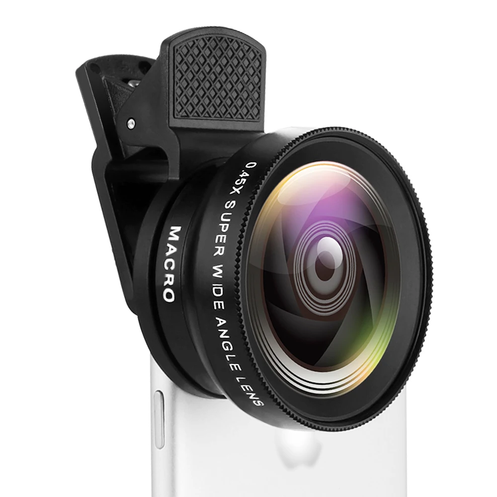 

2 Functions Mobile Phone Lens 0.45X Wide Angle Len & 12.5X Macro HD Camera Lens Universal for IPhone Android Phone