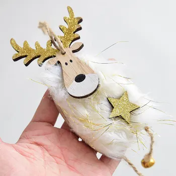 

2pcs Xmas Tree Pendants Felt Dolls Cartoon Decors For Xmas Wall Festival Home Santa'S Elk Pendant With Wooden Wool Felt