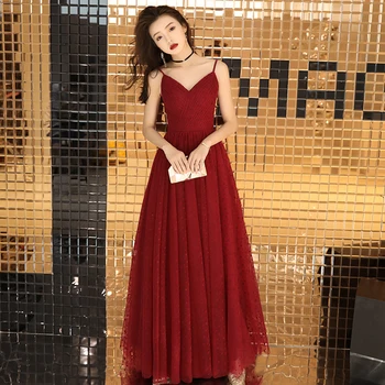 

Evening Dress Sexy V-neck Dot Pattern Robe De Soiree 2019 E040 Spaghetti Strap Fashion Evening Dresses Floor Length Formal Gown
