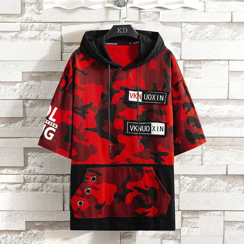 

VERSMA Japanese Harajuku Camouflage Print Hooded T-shrits Men Women Summer Short Sleeve Oversized Unisex Tshirt Men Dropshipping