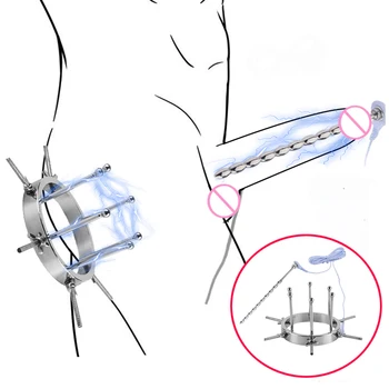 50 Style Electric Shock Anal Vagina Plug Vibrator E-stim Penis Plug Ring Glans Massage Nipple Clamp Labia Clip SM Roller Sex Toy 5