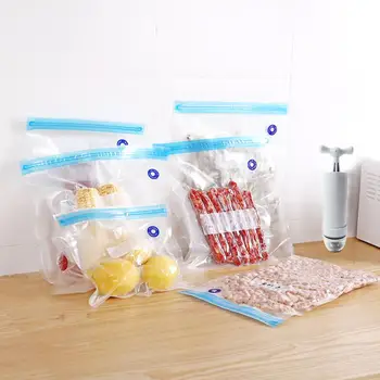 

Set of 5 Reticulated Food Vacuum Compression Bags, Vacuum Food Preservation Bags, Zipper Sealing Bags + Air Pump