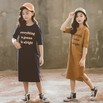 

Dress for The Girl Summer Fall Spring Short Long Sleeve Letter Teen Child Princess England Long Dress Cotton Teenagers Clothes