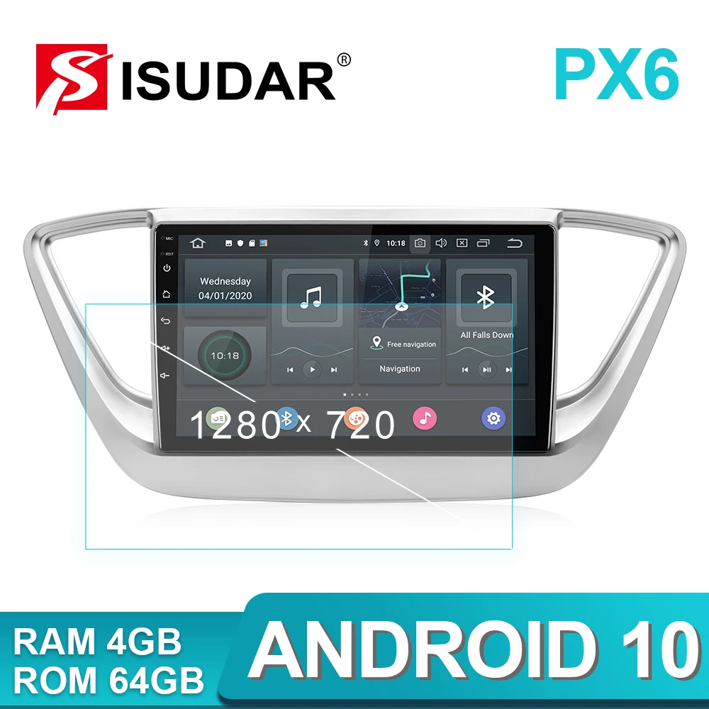 

Isudar PX6 Android 10 1 Din Auto Radio For Hyundai/Solaris/Verna 2017 2018 Car Multimedia 6 Core RAM 4GB ROM 64GB GPS DVR Camera