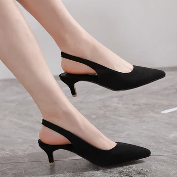 

Zapatos Mujer Low Heel Shoes Comfort Pointed Toe Slingback Ladies Pumps Black Suede High Heels Leisure Orange Heels Female Shoes