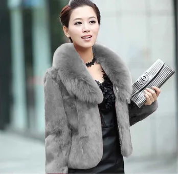 

Autumn/winter new imitation mink fur coat women's short imitation fur coat fox fur collar fur coat female rabbit hair