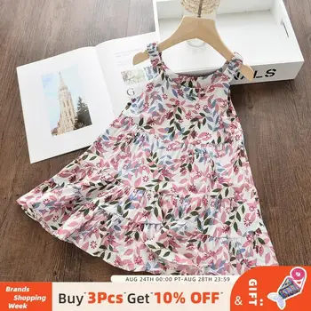 

Bear Leader Girls Clothes Sleeveless Summer Princess Dresses Floral Printed Round Collar Flying Sleeve Dress 2-6Y Girls Dresses