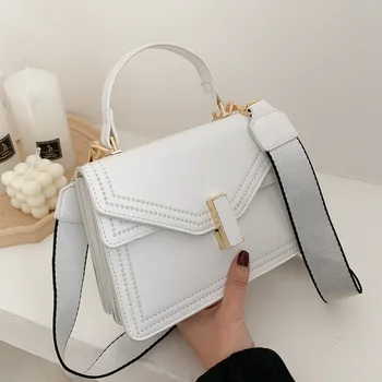 

2020 Summer New Fashion White Square Sling Bag Shaped Wide Shoulder Strap High-Grade Textured Women's Bag