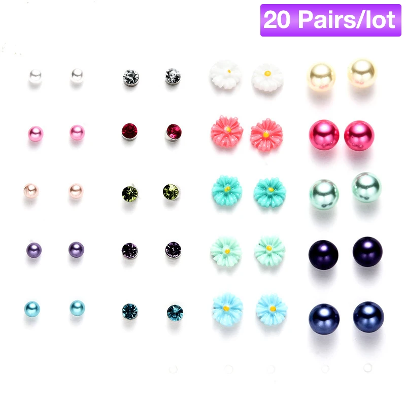 ER128-20 Pairs 50 пар/лот, серьги-гвоздики с искусственным жемчугом, набор для девочек, милые полимерные цветы, медведь, Смешанные Серьги-гвоздики,, детские ювелирные изделия - Окраска металла: ER128-20 Pairs