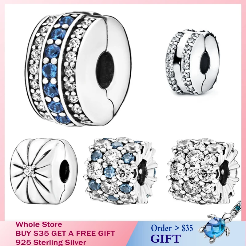 

Special offer Winter New 925 Sterling Silver Beads Sparkling Blue Line Clip Charms fit Original Pandora Bracelet