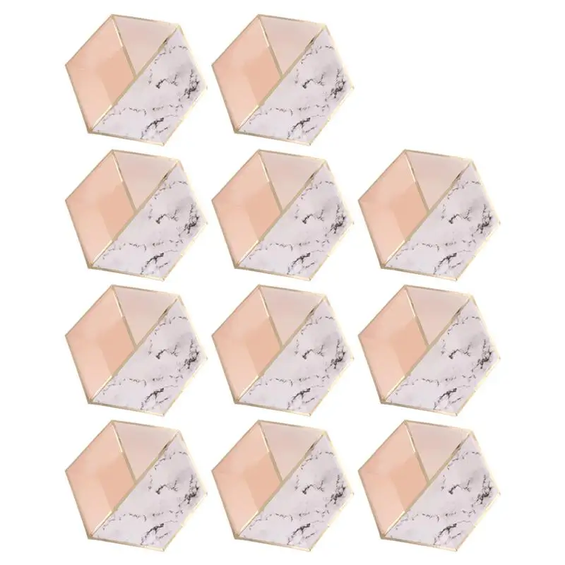 

8PCS 9 Inches Hexagonal Marble Dinner Plates Pink Golden Stripe Disposable Plates Paper Tableware Party Supplies for Carnival