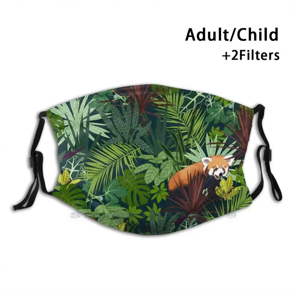 

Jacob'S Jungle Reusable Mouth Face Mask With Filters Kids Red Panda Panda Red Green Jungle Plants Palm Tropical Tropic