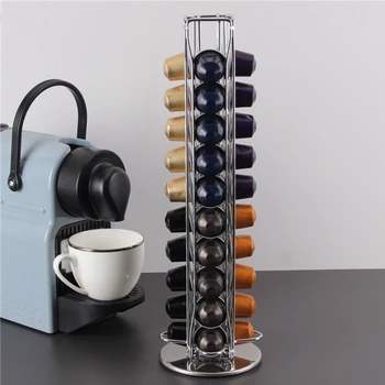 

40 Cups Metal Coffee Pod Holder Iron Chrome Rotatable Plating Stand Coffee Capsule Storage Rack For Dolce Gusto Capsule