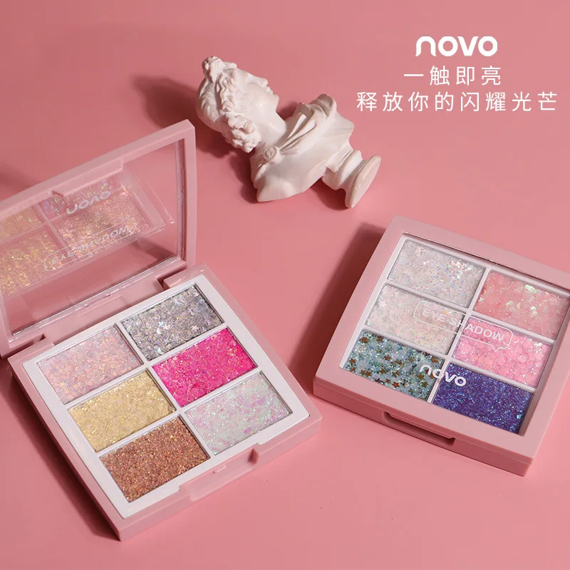 NOVO Eye Makeup 6 Colors Sequins Glitter Eye Shadow Palette Shimmer Eyeshadow Pallete Waterproof Shine Powder Brighten Eye NOVO Eye Makeup 6 Colors Sequins Glitter Eye Shadow Palette Shimmer Eyeshadow Pallete Waterproof Shine Powder Brighten Eye