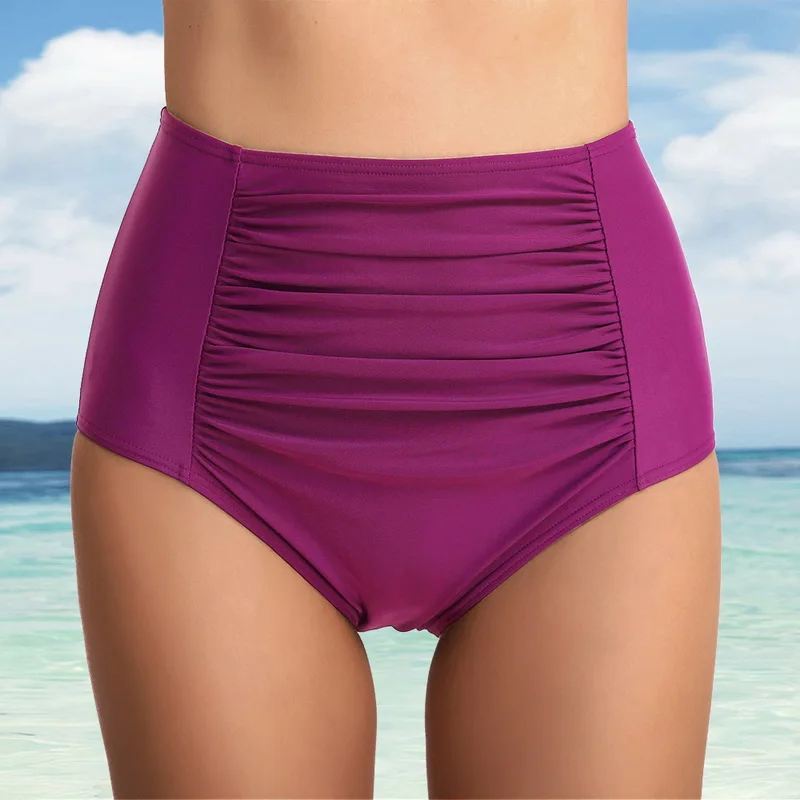 Новинка, женские бикини с высокой талией, одноцветные, гофрированные, танкини, купальные плавки, шорты, Ретро стиль, бикини, низ, пуш-ап, хипстер