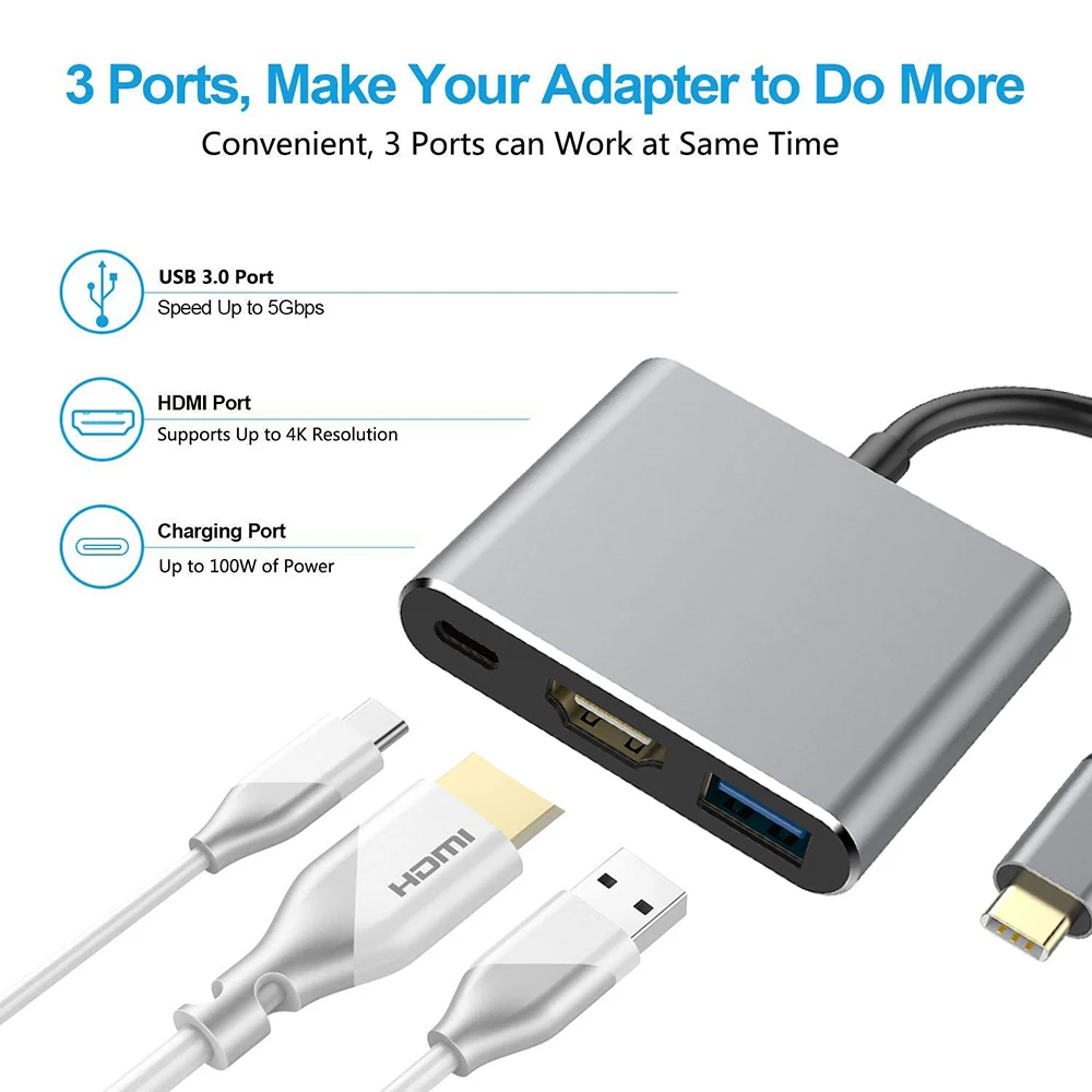 Type C USB 3.1 to USB-C 4K HDMI USB 3.0 Adapter Cable 3 in 1 Hub For Macbook Pro