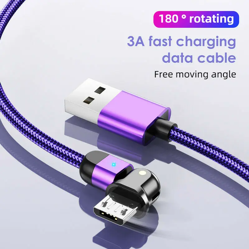 USLION 180 градусов вращения 3A быстрое зарядное устройство кабель Micro USB QC3.0 изменение