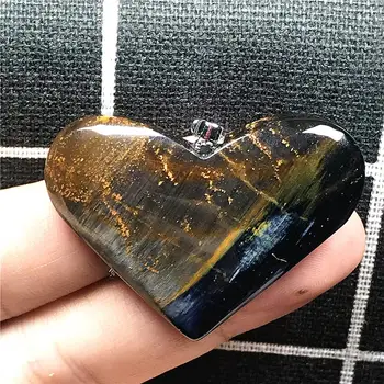

Top Natural Yellow Blue Pietersite Heart Pendant Jewelry For Woman Man Crystal 44x9mm Beads 925 Silver Namibia Energy Stone AAAA