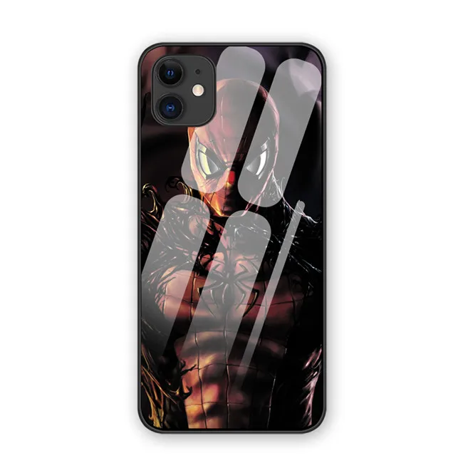 2 Глаза человека паука Venom Чехлы для iphone 7 8 6 6S Plus роскошный закаленный стеклянный чехол для телефона iphone 11 11Pro X XR XS MAX - Цвет: 2