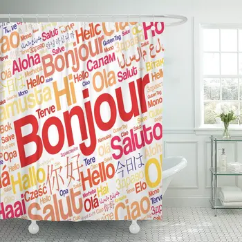 

Foreign Bonjour Hello Greeting in French Word Cloud Different Languages of The World France Shower Curtain Waterproof Polyester