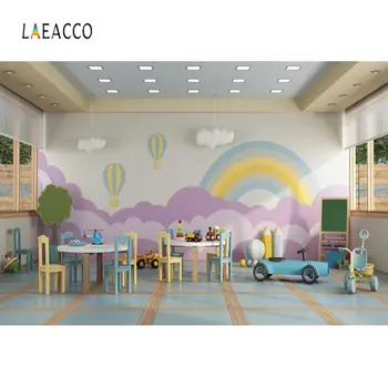 Preise Laeacco Kindergarten Innen Auto Schreibtisch Stuhl Regenbogen Hintergrund Baby Party Geburtstag Porträt Photo Hintergrund Für Foto Studio