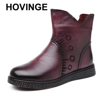 

HOVINGEWinter boots for women ankle boots flat shoes genuine leather platform boots embroidered fashion women leather shoesE040
