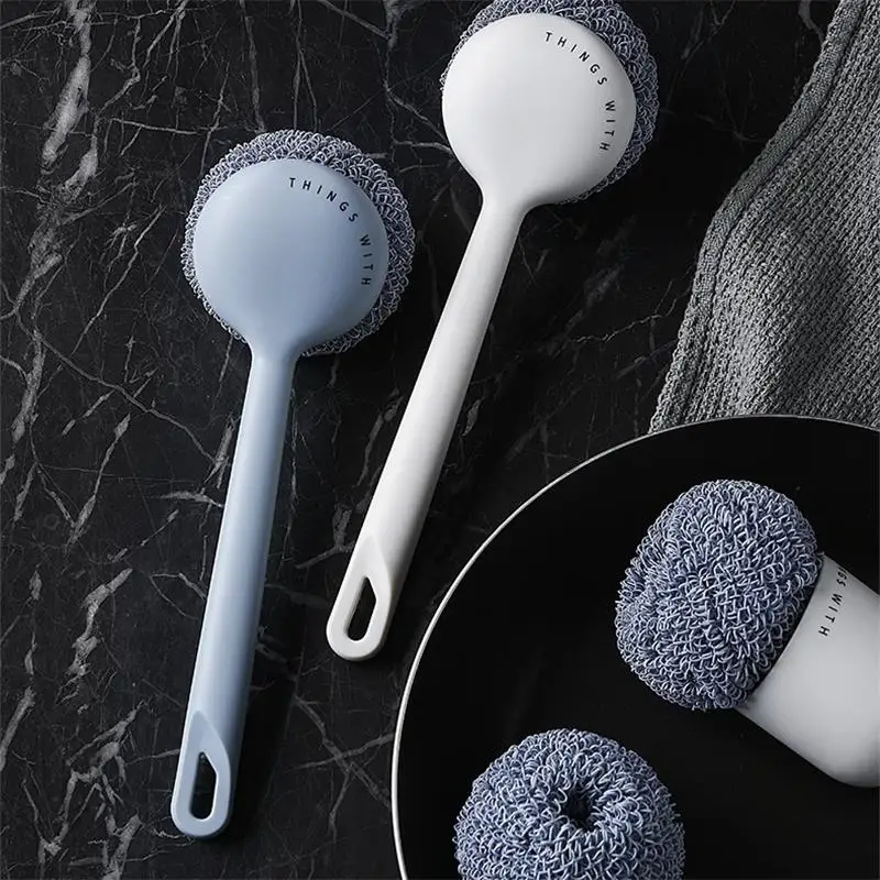 

Kitchen Cleaning Brush Strong Decontamination Wash Pot Bowl Brush Plastic Handle Replaceable Household Cleaning Tool