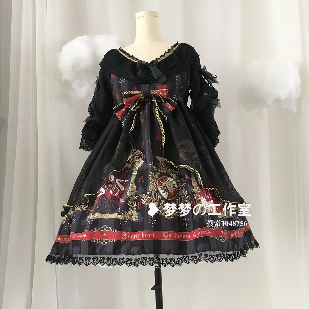 Для женщин великолепный мечта Arcana Лолита OP платье Вечерние Vestido бантом кружево Лепесток рукавом Винтаж Для Девочек студенческие цельнокроеные платья