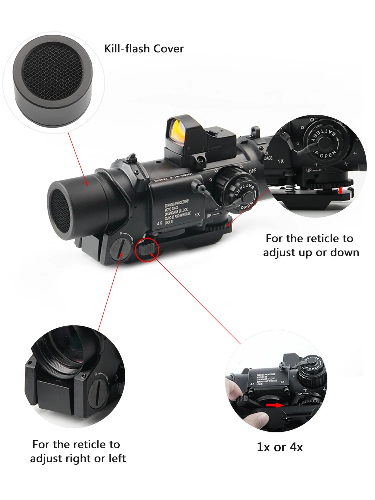 Scope com Mini Rmr para Rifle de Caça Tático Destacável Rápido Fixo Dupla Função Óptica Rifle Red Dot Scope Airsoft Tiro 1x-4x 11 1x-4x tático destacável rápido fixo dupla função