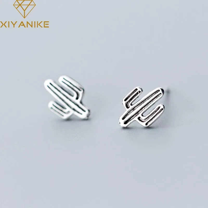 Женские серьги-гвоздики в виде кактуса из серебра 925 пробы | Украшения и