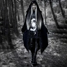 Imily Bela, готический Тренч, длинный, для женщин, зимний, открытая строчка, с принтом, с капюшоном, черный Тренч, асимметричный, Повседневный, свободный, длинный кардиган