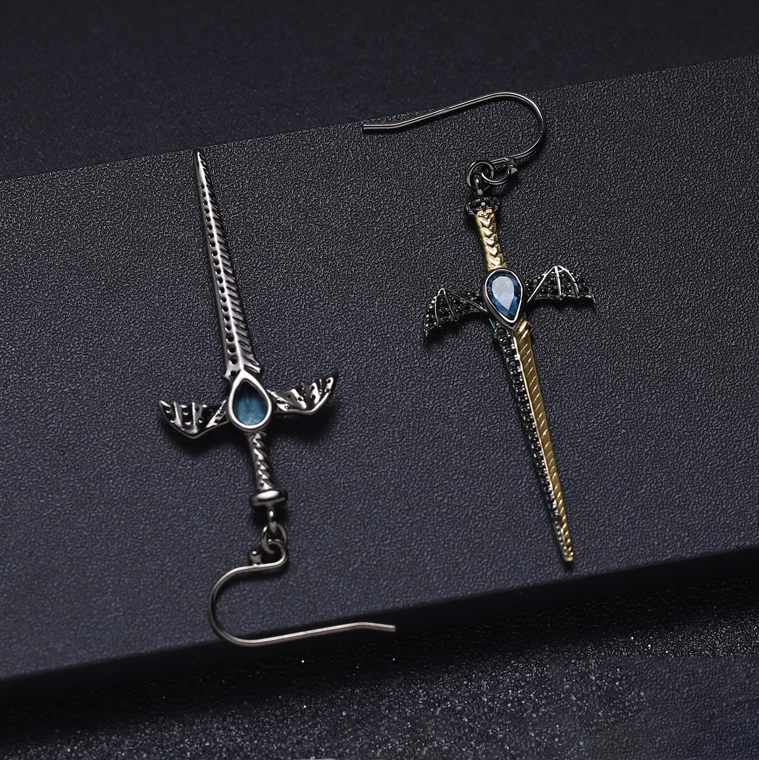 GEM'S балетные 925 пробы, серебряные, винтажные, летучая мышь, меч с крылом, висячие серьги, натуральный Лондон, голубой топаз, серьги для женщин, хорошее ювелирное изделие