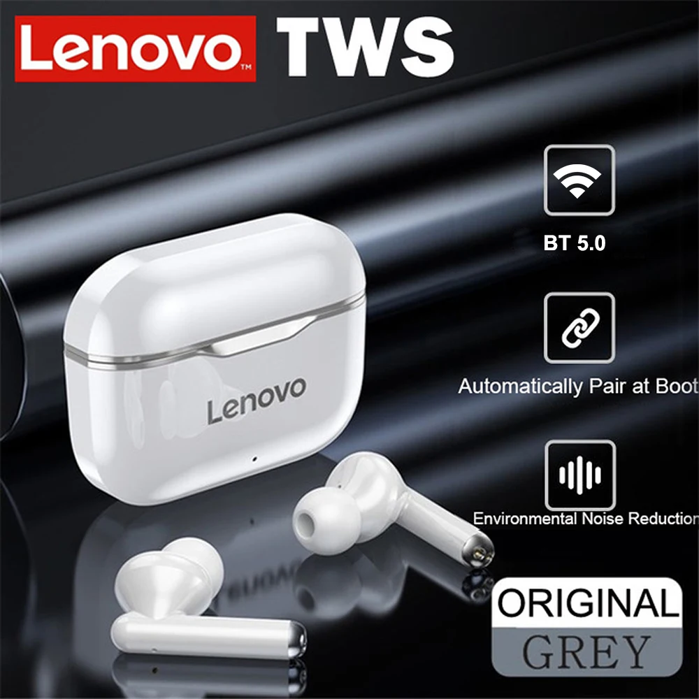 New Lenovo LP1 TWS Wireless Earbuds BT5.0 Wireless Headphones Dual Stereo Noise Reduction Bass Sport Headset with Mic 300mAh