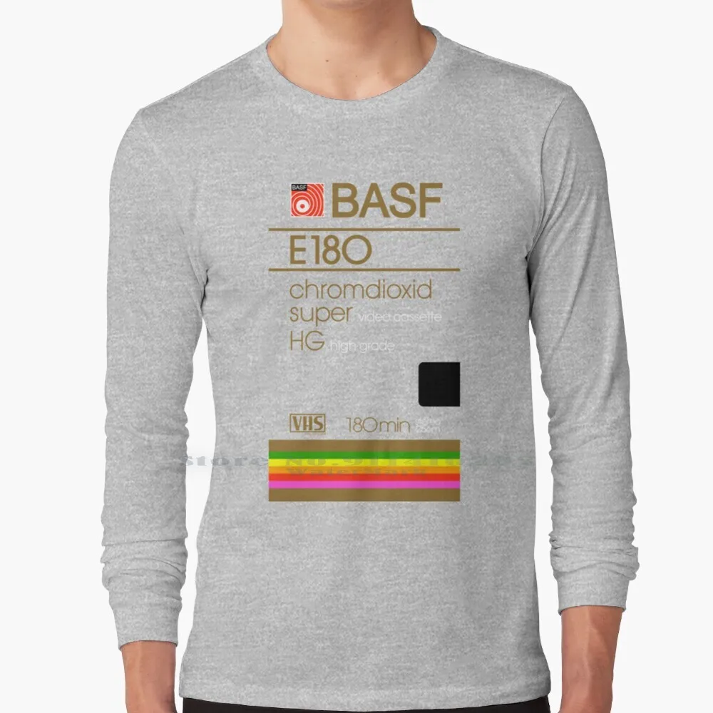 Basf E180 Vhs Tape T Shirt 100% Puro Cotone Basf E180 Vhs Cassette Tape Home Movies Video Cassette Vcr 80S Vintage Retro