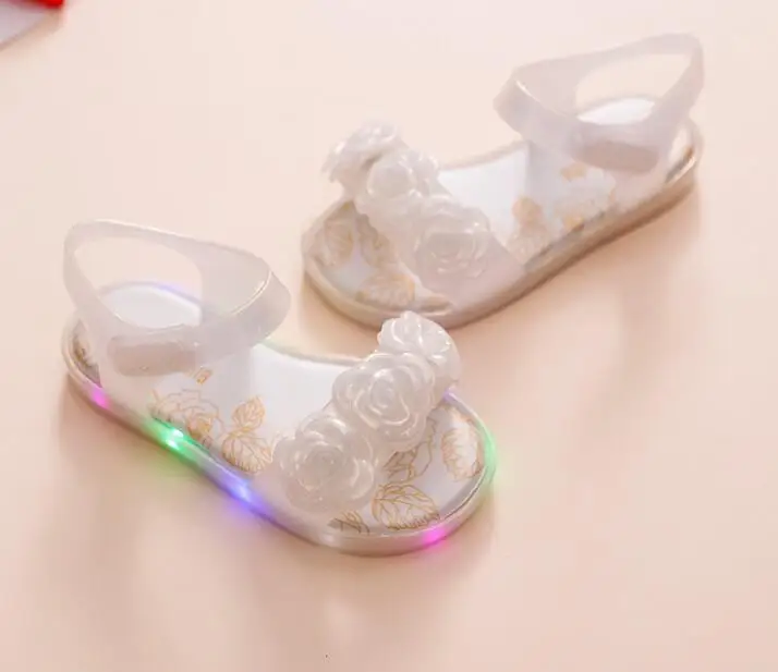 MERI AMMI LED Light Up Baby Girls Soft Shoes PVC Bowknot Shoes Cute Sandals 130-155mm children's shoes for high arches Children's Shoes