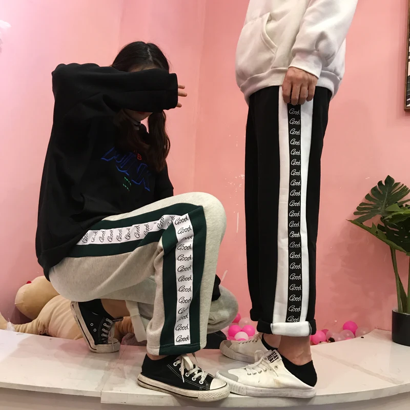 Neploe Harajuku, уличная одежда, Ретро стиль, длинные штаны, контрастные по бокам, цветные, с буквами, брюки для отдыха, для женщин и мужчин, флисовые прямые штаны, 55609