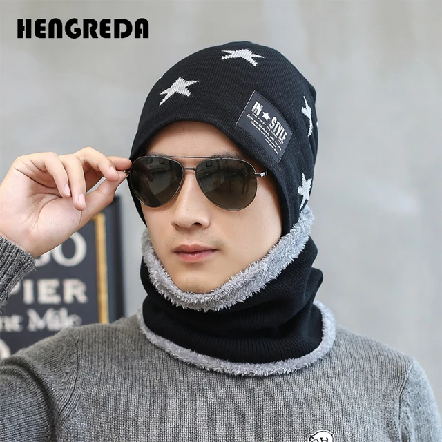 Mens Winter Hat Scarf Set, Fashion Winter Hat Men Scarf