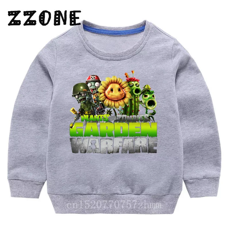 Детские толстовки с капюшоном детские толстовки с принтом «Растения против Зомби» хлопковый пуловер для малышей топы для девочек и мальчиков, осенняя одежда KYT5241 - Цвет: 5241A-Gray