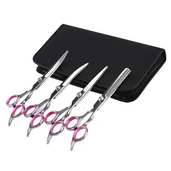 

7pcs/set Professional Cat Dog Home Salon Styling Tool Curved Safe Hair Cutting Pet Grooming Scissor Set Thinning Teeth 6 Inch