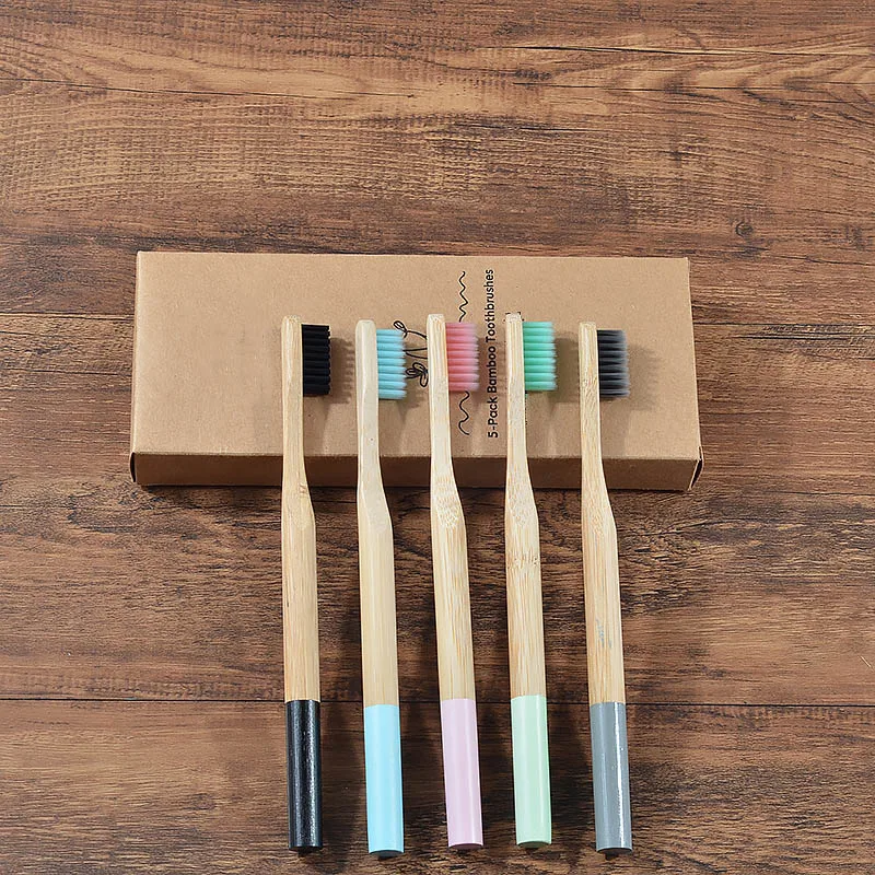 Newly Environmentally Wood Rainbow Toothbrush Wooden Handle Tooth Brush for Home Travel