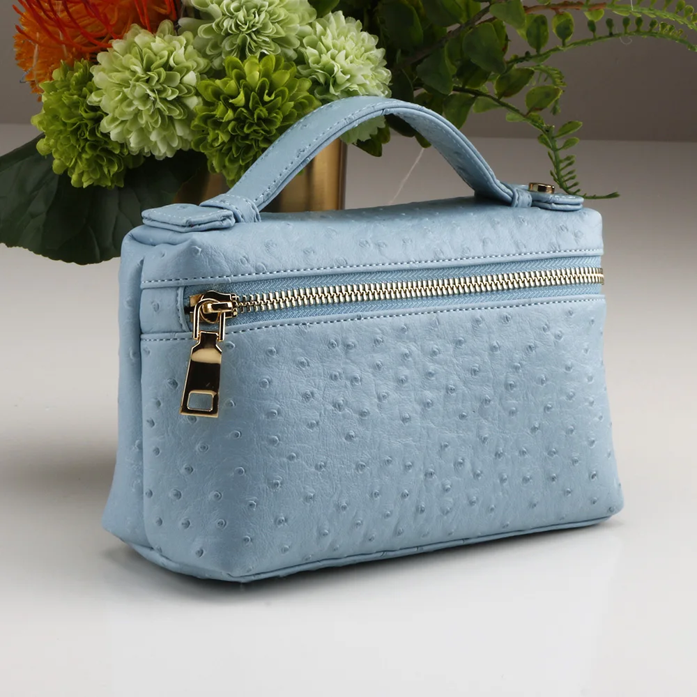 Light blue Сумка из кожи страуса, сумка-клатч из коровьей кожи, дизайнерская женская сумка из натуральной кожи, сумочка-кошелек, сумки, женские сумки известных брендов - Цвет: Light blue