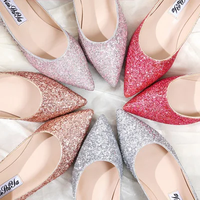 Fashion Women Flat Ballet Shoes Bling Pointed Toe Flats Shoes Elegant Comfortable Lady Shiny Flat Wedding shoes size 31-45 women loafers