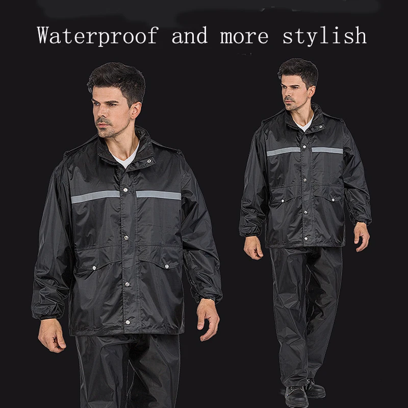 

Thick Raincoat Suit Impermeable Men Hooded Motorcycle rain pants Motorcycle Rainwear Hiking Fishing reflective Rain Gear
