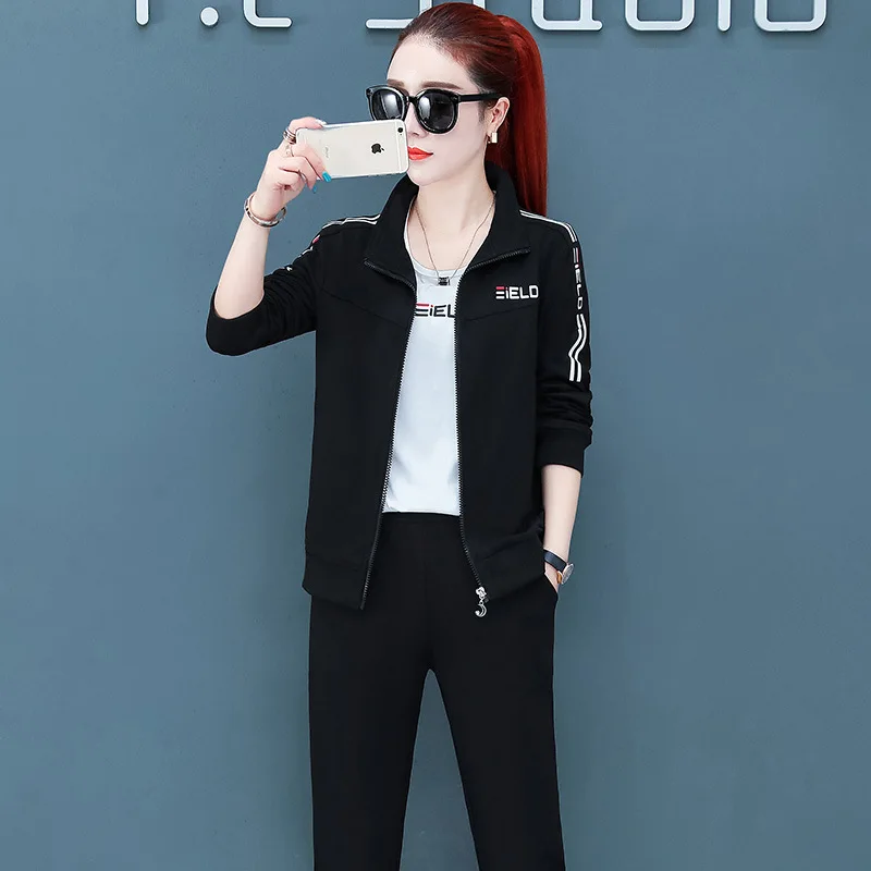 

Figure Rong Casual WOMEN'S Suit Spring And Autumn Korean-style Fashion Cardigan Hoodie T-shirt Jogging Suits Teachers Kindergart