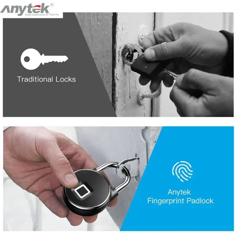 Безопасная бесключевая Anytek P22+ USB Перезаряжаемый дверной замок с отпечатком пальца Умный Замок быстрая разблокировка саморазвивающийся чип-Чехол