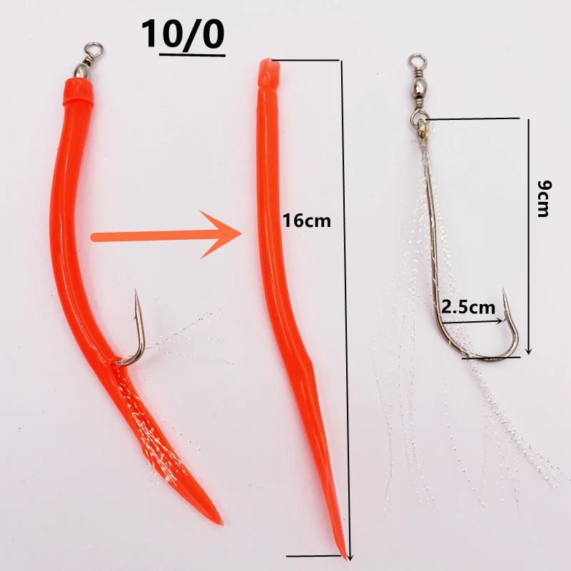 Description Picture 6 of item5Pcs*CodfishFishing Eel Tube Jig bait shank offset Hook Barbed Octopus Hook Rolling Swivel Thread Feather Sabiki Rig Sea Fishing